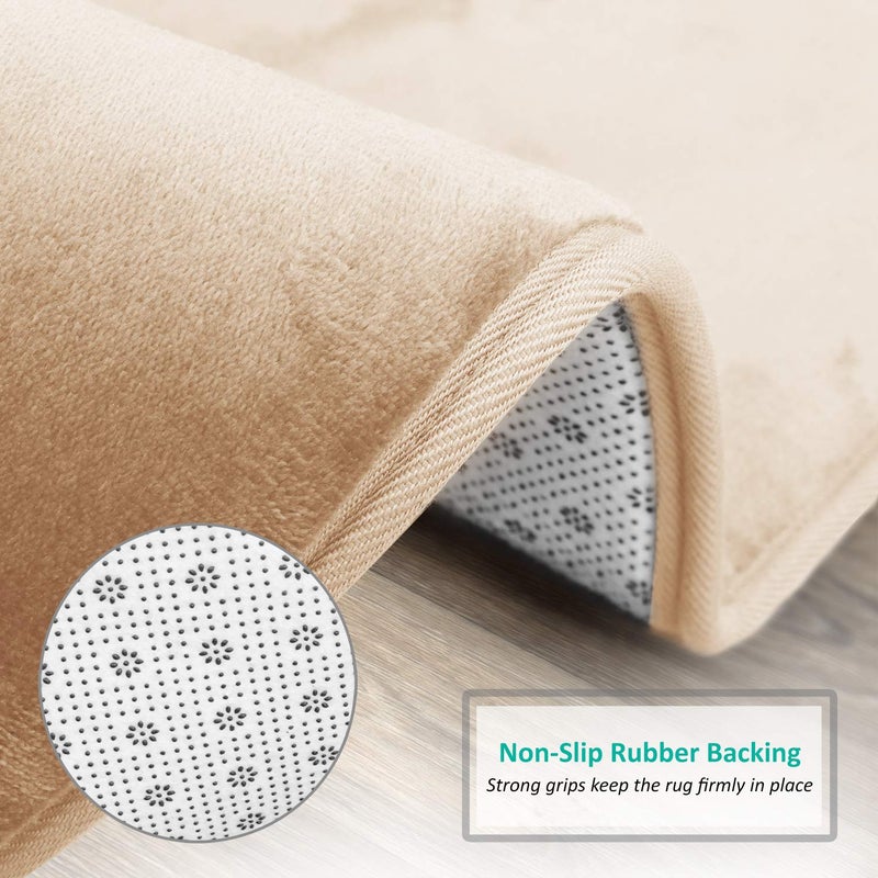 Clara Clark 3 Piece Bathroom Rugs Bath Mat Set, Velvet Memory Foam Bath Mats for Bathroom - Non-Slip, PVC Backing Bath Rugs, Washable - Dries Quickly, Beige - Image 4